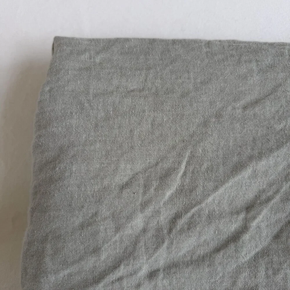 West Elm European Flax Linen Duvet Cover King Size Green Celadon Melange